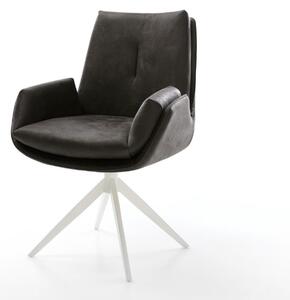 DELIFE Jídelní židle Clea-Flex mikrovlákno antracitová vintage křížová podnož široká bílá 360° otočná houpací funkce
