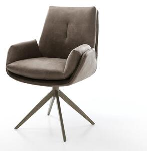 DELIFE Jídelní židle Clea-Flex mikrovlákno taupe vintage křížová podnož široká titanová barva 360° otočný houpací funkce