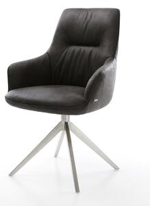 DELIFE Jídelní židle Zelia-Flex s područkami mikrovlákno antracitová vintage křížová podnož široká nerezová ocel 360° otočná houpací funkce taštičkové pružiny