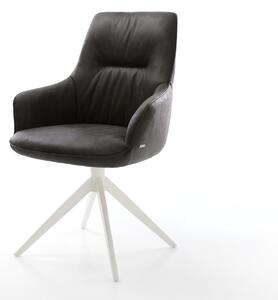 DELIFE Jídelní židle Zelia-Flex s područkami mikrovlákno antracit vintage křížová podnož široká bílá otočná 360° houpací funkce taštičkové pružiny