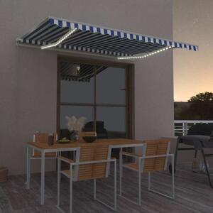 Ručně zatahovací markýza s LED světlem 400x300 cm modrá a bílá 3068901
