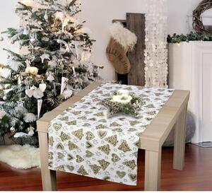 Forbyt Ubrus gobelinový vánoční Srdíčka a stromeček zlatohnědý Velikost: 37 x 50 cm