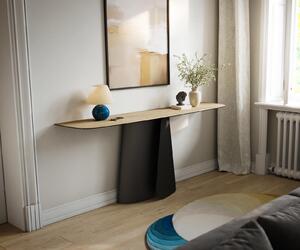 DELIFE Konzolový stůl Edge oválný tvar 180×40 cm keramika Laminam® Sabbia dubová barva Livos kov černá
