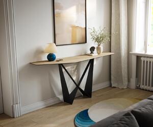 DELIFE Konzolový stůl Edge polygonální 180×50 cm keramika Laminam® Sabbia dubová barva Spios kov černá