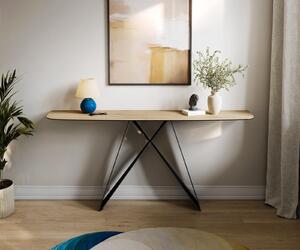 DELIFE Konzolový stůl Edge oválný tvar 180×40 cm keramika Laminam® Sabbia dubová barva Velio kov černá