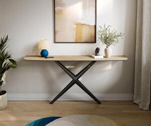 DELIFE Konzolový stůl Edge oválný tvar 180×40 cm keramika Laminam® Sabbia dubová barva Estelo kov černá