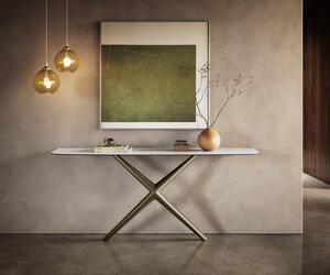 DELIFE Konzolový stůl Edge oválný tvar 180×40 cm keramika Onyx Pearl Estelo kov titanová barva