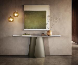 DELIFE Konzolový stůl Edge oválný tvar 180×40 cm keramika Onyx Pearl Livos kov titanová barva