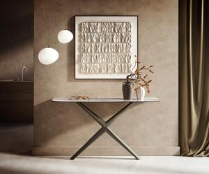 DELIFE Konzolový stůl Edge oválný tvar 140×40 cm keramika Onyx Pearl Estelo kov titanová barva