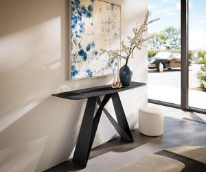 DELIFE Konzolový stůl Edge oválný tvar 140×40 cm keramika Laminam® Nero Greco antracit Velio kov černá