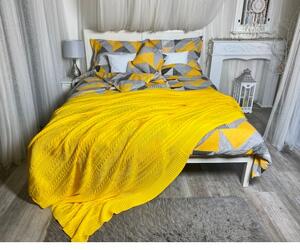 Pletená multifunkční deka-přehoz na postel -žlutá, 220x240 cm