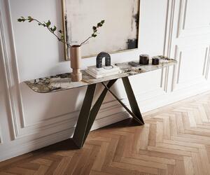 DELIFE Konzolový stůl Edge oválný tvar 180×40 cm keramika Patagonia leštěná Velio kov titanová barva