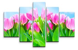 Sablio Obraz - 5-dílný Růžové tulipány - 125x90 cm