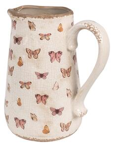 Béžový keramický džbán s motýlky Butterfly Paradise L - 21*15*23 cm