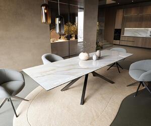 DELIFE Jídelní stůl Edge 300×100 cm keramika Onyx Pearl křížová podnož hranatý nerezová ocel grafitová