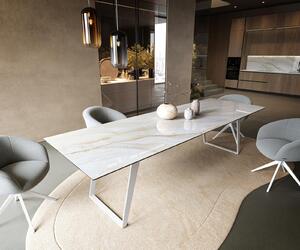 DELIFE Jídelní stůl Edge 300×100 cm keramika Onyx Pearl kov šikmý bílý