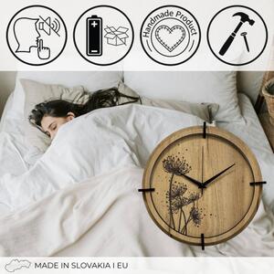 Tiché dřevěné hodiny s motivem lučních trav pro váš domov | SENTOP HDF0586-GOLD-OAK