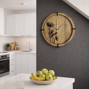Tiché dřevěné hodiny s motivem lučních trav pro váš domov | SENTOP HDF0586-GOLD-OAK