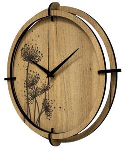 Tiché dřevěné hodiny s motivem lučních trav pro váš domov | SENTOP HDF0586-GOLD-OAK