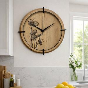 Tiché dřevěné hodiny s motivem lučních trav pro váš domov | SENTOP HDF0586-GOLD-OAK