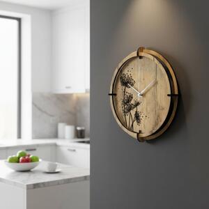 Tiché dřevěné hodiny s motivem lučních trav pro váš domov | SENTOP HDF0586-GOLD-OAK