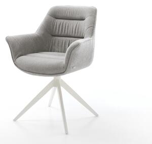 DELIFE Jídelní židle Kaira-Flex látka Měkký šedá křížová podnož široká bílá otočný 360° houpací funkce