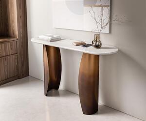 DELIFE Konzolový stůl Solena 135x40 cm mramor bílá kov zlatá Fusion Finish