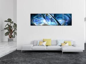 Obraz modrých fraktálů (170x50 cm)