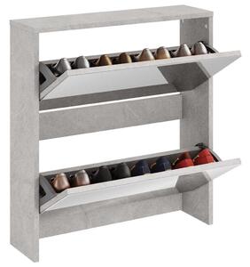 Botník se zrcadlem 2patrový betonově šedá 63 x 17 x 67 cm