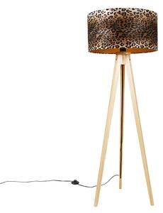 Moderní stojací lampa ze dřeva, leopardí stínidlo 50 cm - stativ Classic