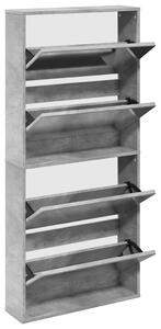Botník se zrcadlem 4patrový betonově šedý 63 x 17 x 134 cm
