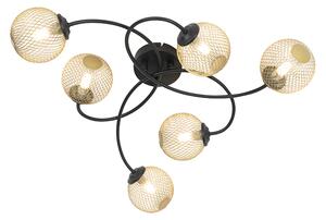 Moderní stropní svítidlo černé se zlatými 6 světly - Athens Wire