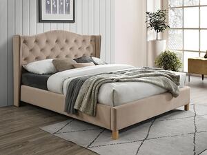 Čalouněná postel ASPEN VELVET 160 x 200 cm barva béžová/dub
