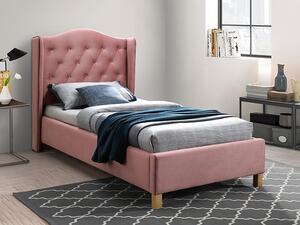 Čalouněná postel ASPEN VELVET 90 x 200 cm barva růžová/dub