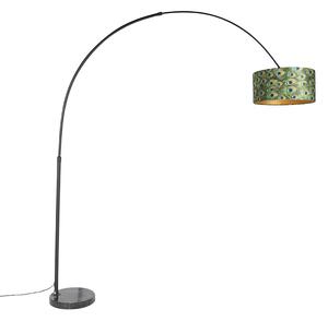 Botanická oblouková lampa s černým sametovým stínítkem s motivem páva 50 cm - XXL