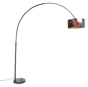 Oblouková lampa černý sametový odstín květinový design 50 cm - XXL