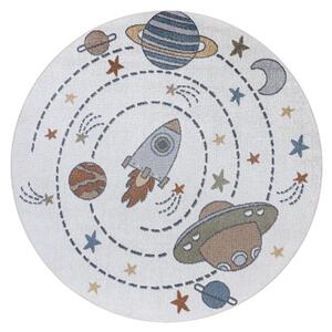 Makro Abra Kulatý dětský koberec BONO 8288 Vesmír Planety pratelný krémový antracitový Rozměr: průměr 200 cm