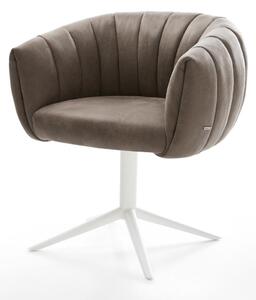 DELIFE Jídelní židle Jada-Flex mikrovlákno taupe vintage křížová podnož bílá 360° otočný houpací funkce taštičkové pružiny