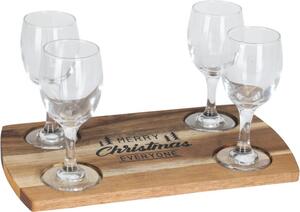 Excellent Houseware Servírovací sada 4 ks sklenic s dřevěným podnosem