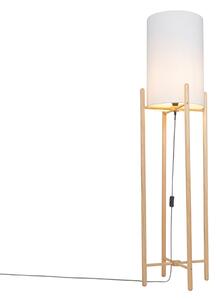 Venkovská stojací lampa dřevo s bílým odstínem - Lengi