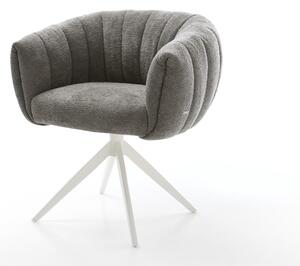 DELIFE Jídelní židle Jada-Flex bouclé měkký tmavě béžová křížová podnož široká bílá 360° otočný houpací funkce taštičkové pružiny