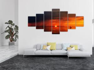Obraz západu slunce s plachetnicí (210x100 cm)