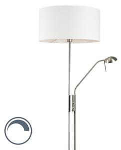 Stojací lampa ocelová a bílá s nastavitelným čtecím ramenem včetně LED - Luxor