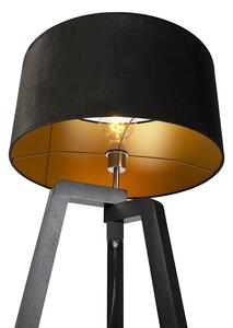 Stojací lampa stativ černé dřevo s černým odstínem 50 cm - Puros