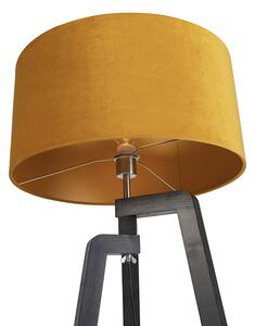 Stojací lampa stativ černá se žlutým odstínem a zlatem 50 cm - Puros