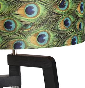 Stojací lampa stativ černá s odstínem páv design 50 cm - Puros