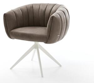 DELIFE Jídelní židle Jada-Flex mikrovlákno taupe vintage křížová podnož široká bílá 360° otočná houpací funkce taštičkové pružiny