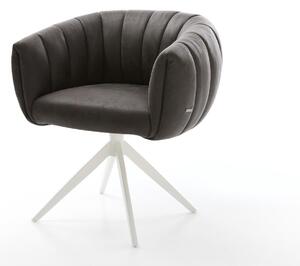 DELIFE Jídelní židle Jada-Flex mikrovlákno antracit vintage křížová podnož široká bílá 360° otočná houpací funkce taštičkové pružiny