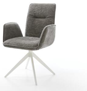 DELIFE Jídelní židle Vinja-Flex bouclé měkký tmavě béžová křížová podnož široká bílá 360° otočná houpací funkce