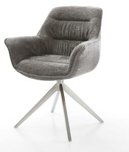 DELIFE Jídelní židle Kaira-Flex bouclé měkký tmavě béžová křížová podnož široká nerezová ocel 360° otočná houpací funkce